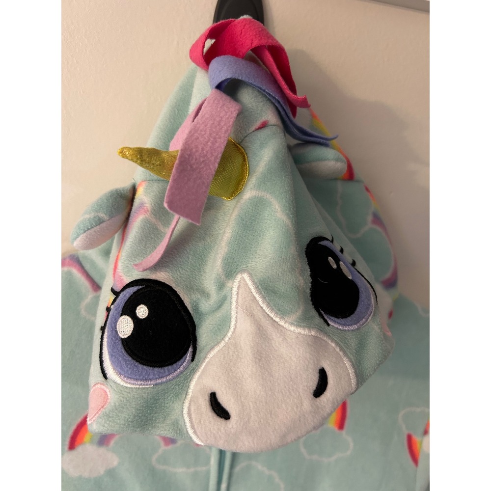 Cat & Jack Girls XL 14/16 Rainbow Unicorn Fleece Hooded Union Suit One Piece